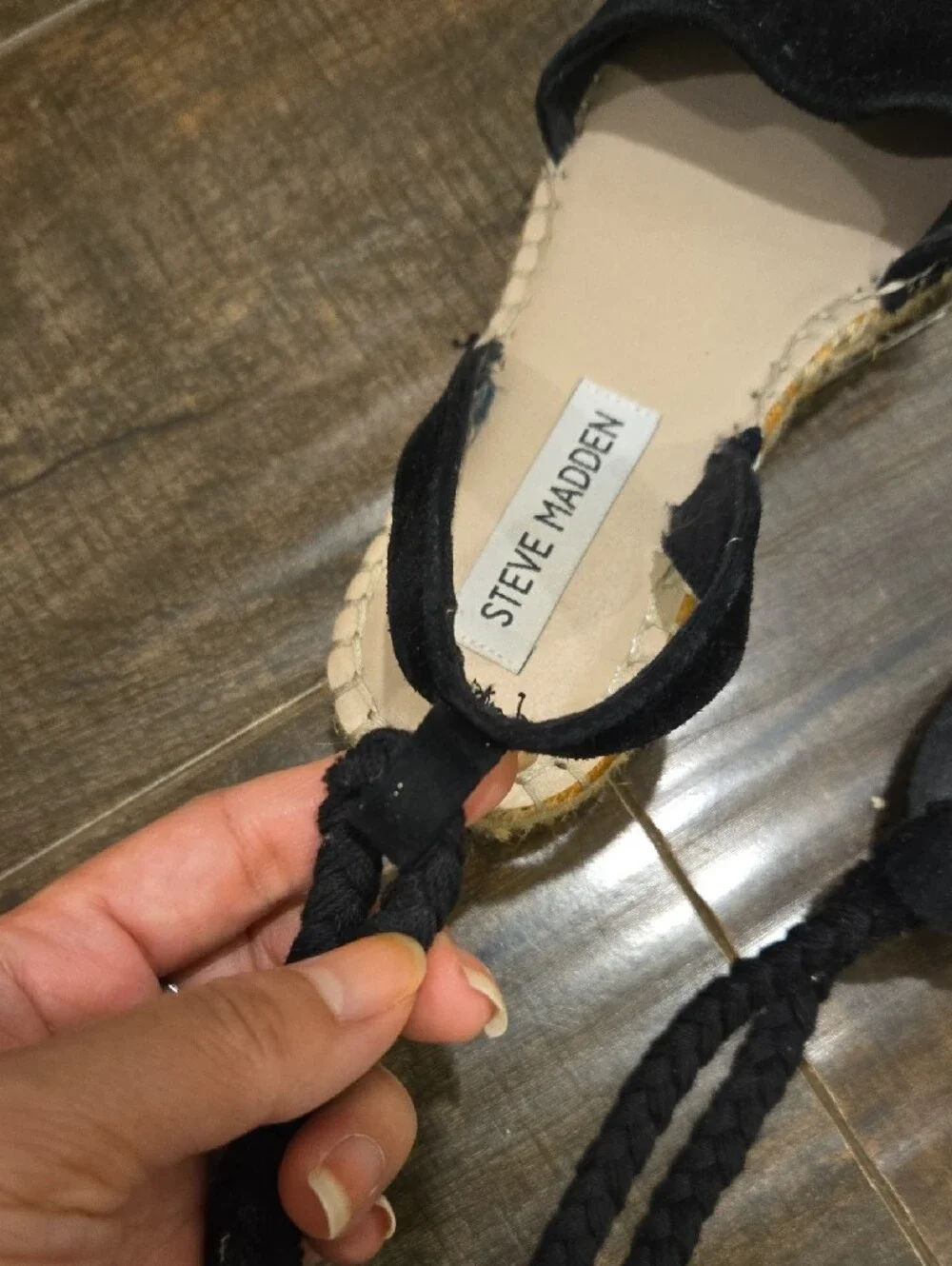 Steve Madden Black Suede Espadrille Lace-Up Flats